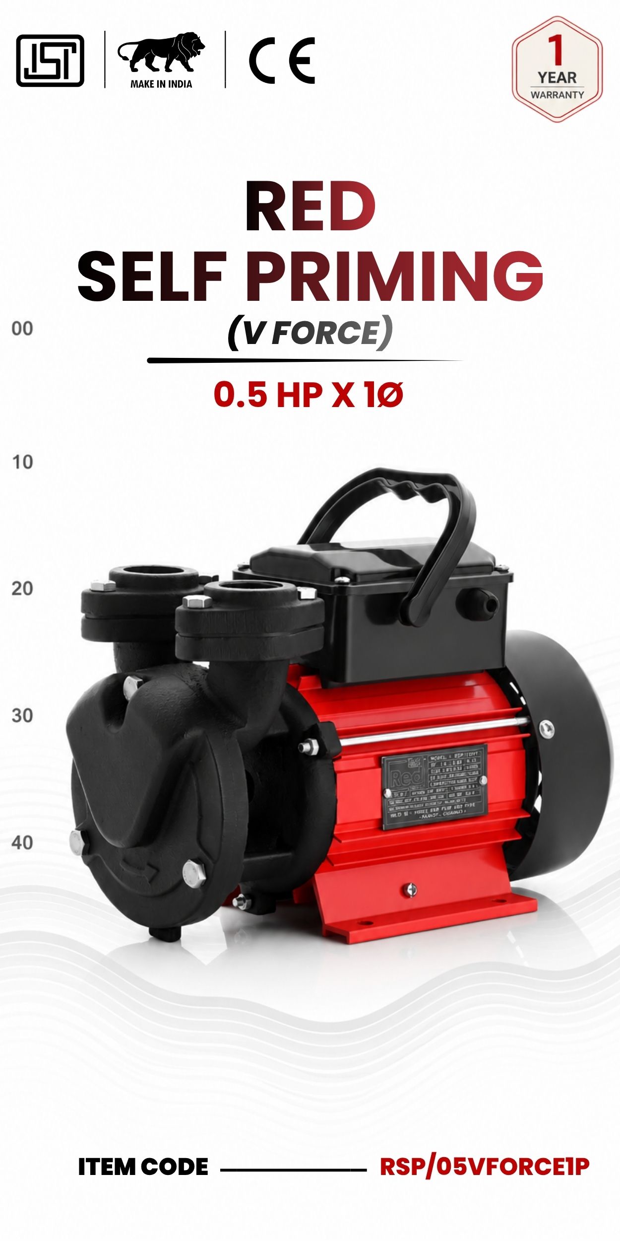RED Self Priming Pump 0.5 HP X  Stg 1p